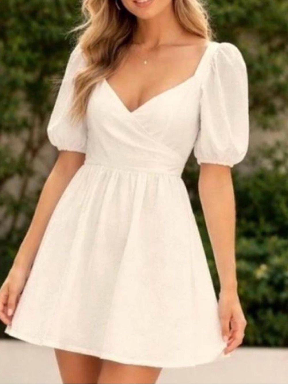 Lulus Little Bit In Love White Surplice Puff Sleeve Mini Dress | Large